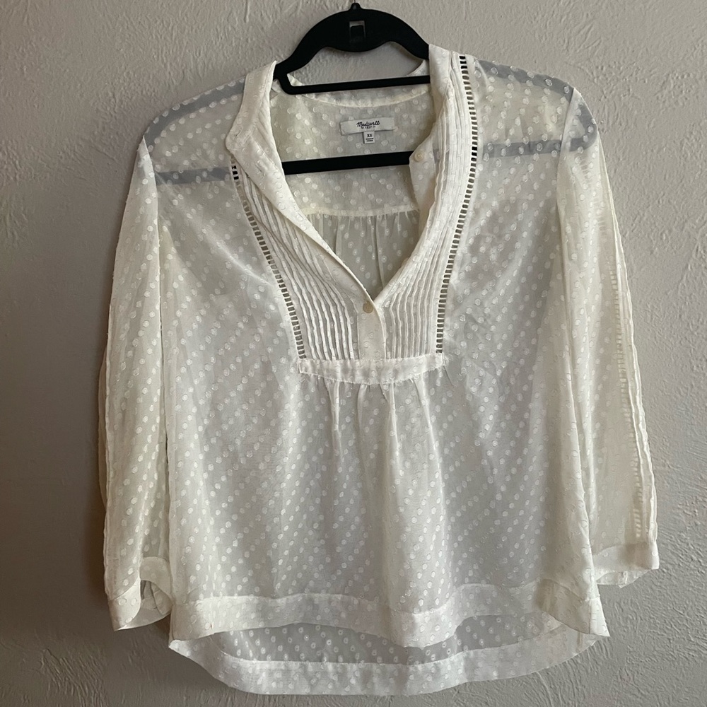 Madewell Sheer Cream Swiss Dot blouse